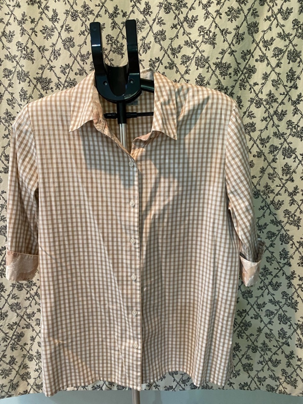 Alia Beige Gingham Button-Down Shirt